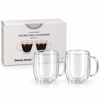 Danny Home Double Walled Glass Mug with Handle 150ml - 2Pcs Set