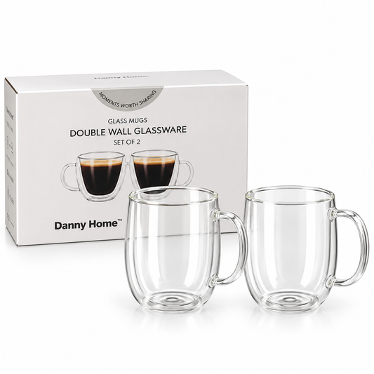 Danny Home Double Walled Glass Mug with Handle 150ml - 2Pcs Set