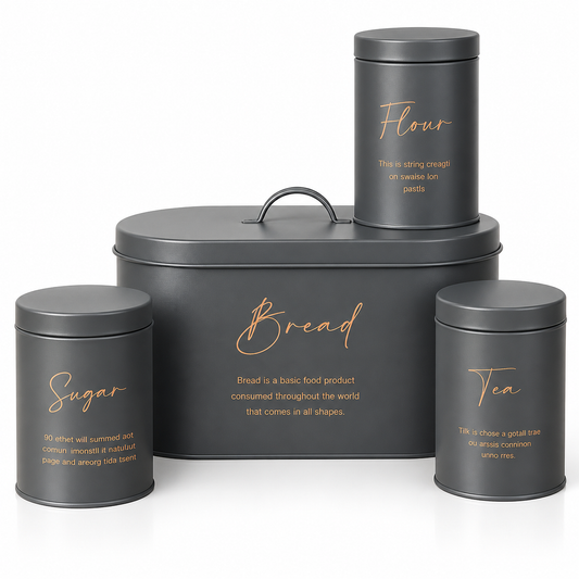 4-Piece Metal Bread Bin and Canister Set - Grey