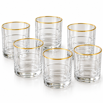 Luxe Gold Rim Modern Etched Glass Tumbler Set – 6 Pieces