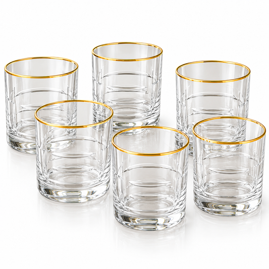 Luxe Gold Rim Modern Etched Glass Tumbler Set – 6 Pieces