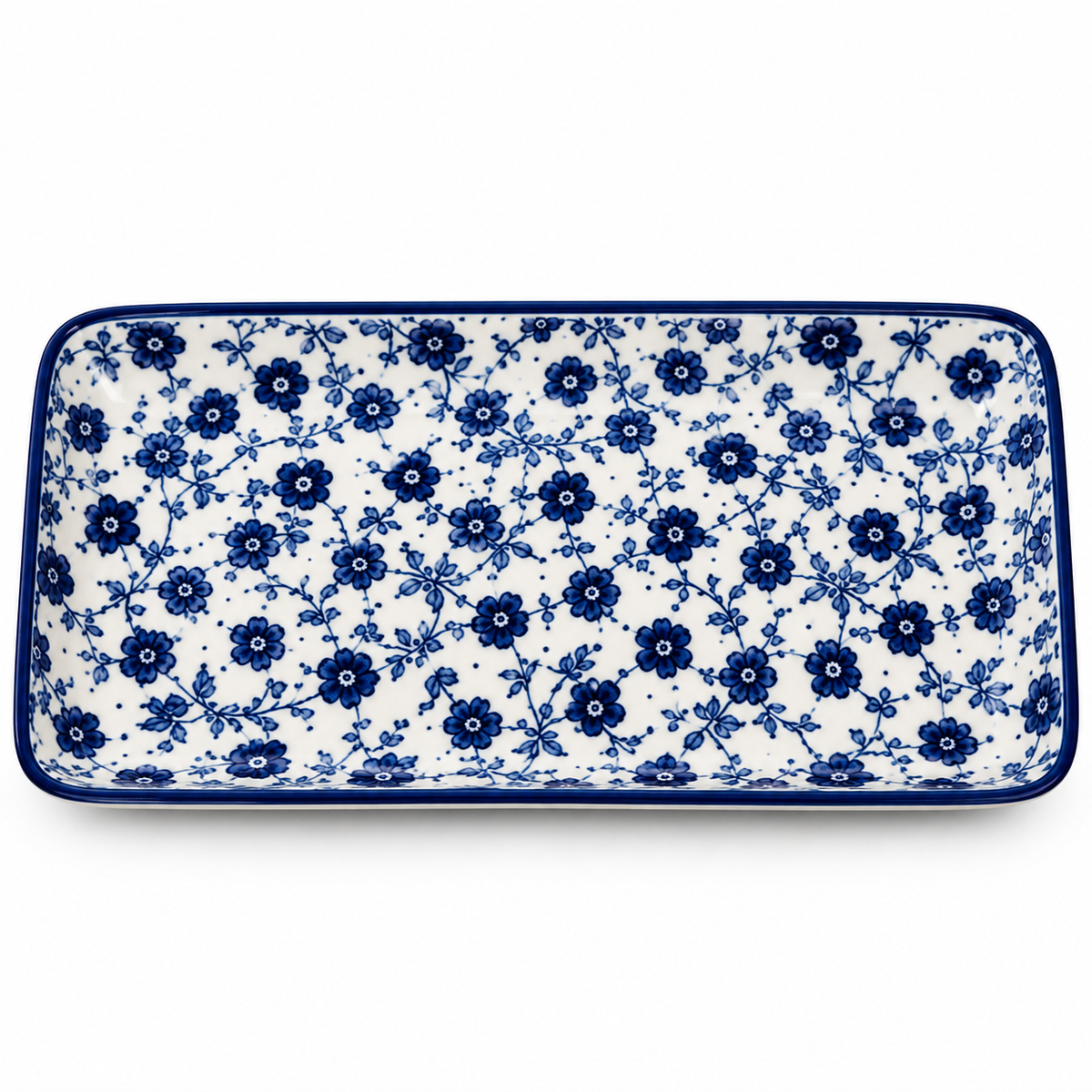 Danny Home Blue Flower 8-Inch Ceramic Rectangular Plate