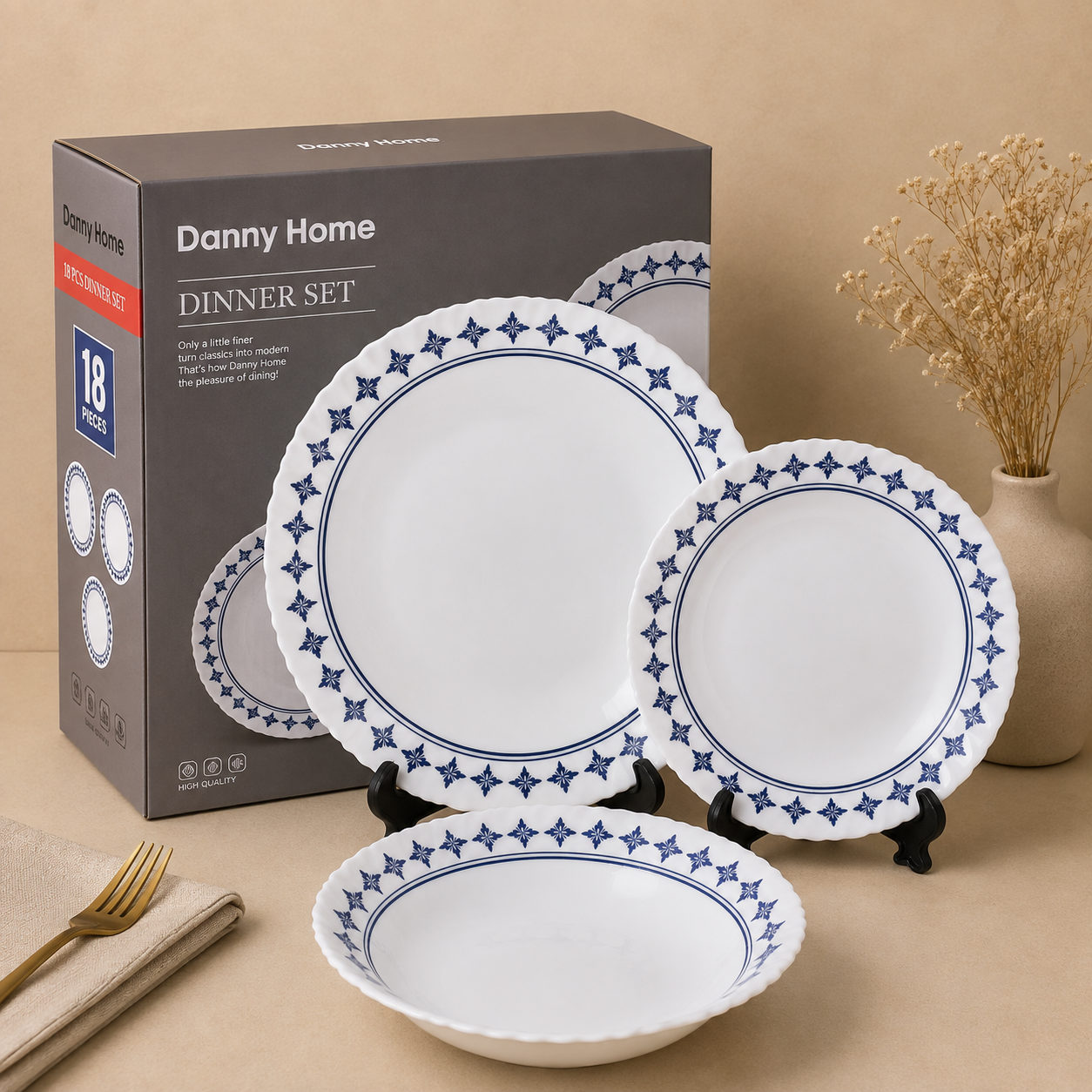 Danny Home 18 Pcs Blue Heritage Dinner Set