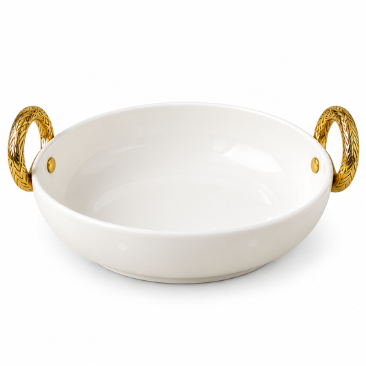Brilliant Golden Harmony 10.25" Oval Ceramic Bowl with Ceramic Handles