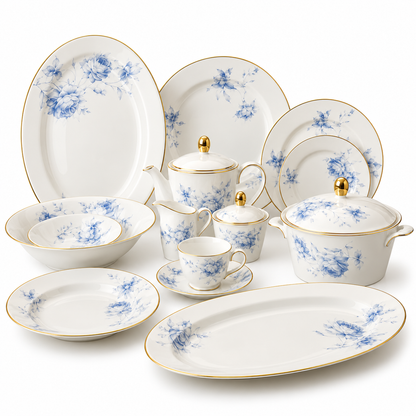 Royal Azure Bloom Porcelain Dinner Set – 61 Pieces