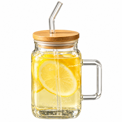 Square Glass Tumbler with Lid & Straw