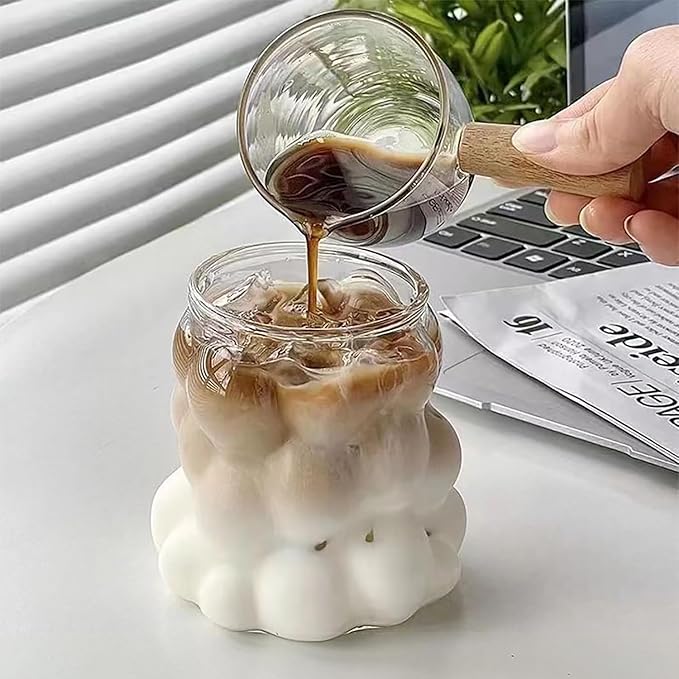 Bubble Glass Cup with Bamboo Lid & Straw