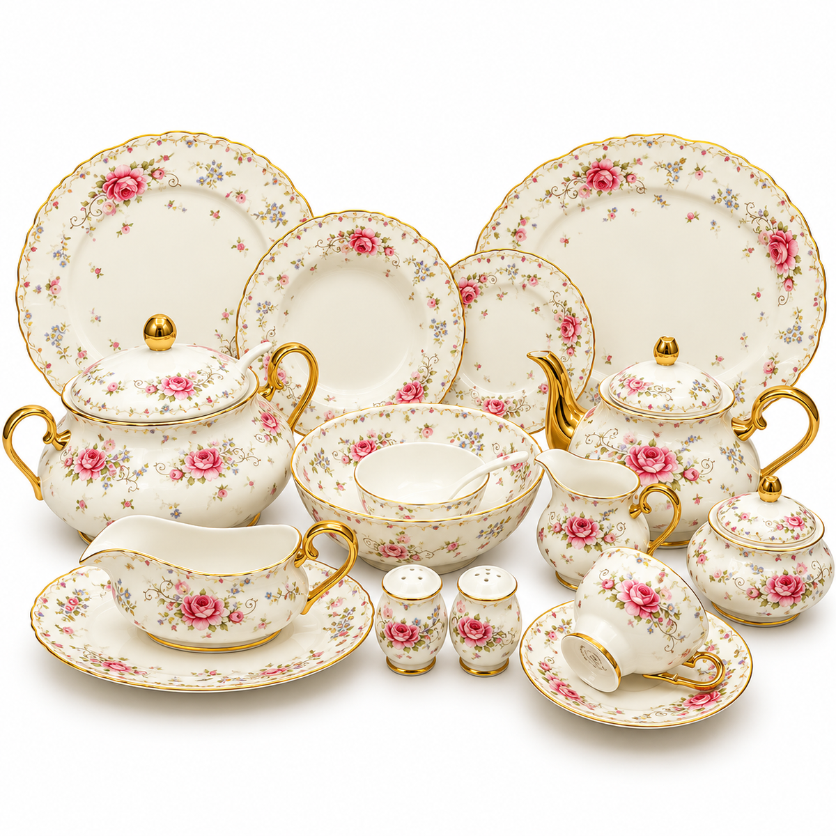 Royal Albert 75 Pcs Dinner Set – Premium Pink Rose Bone China Collection