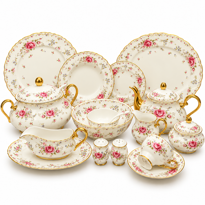 Royal Albert 75 Pcs Dinner Set – Premium Pink Rose Bone China Collection