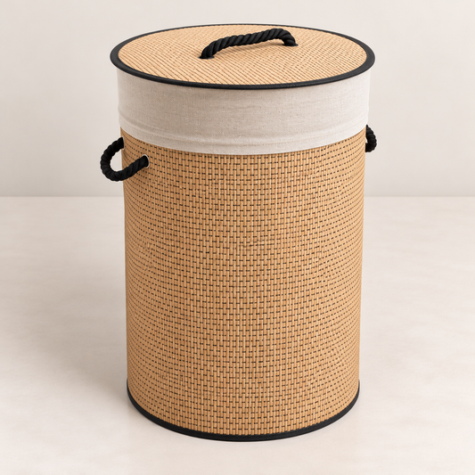 Premium Bamboo Laundry Basket with Lid & Rope Handles – 40 × 60 cm