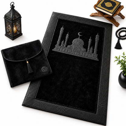 HomeIbadah Litchi Leather Prayer Mat- Black