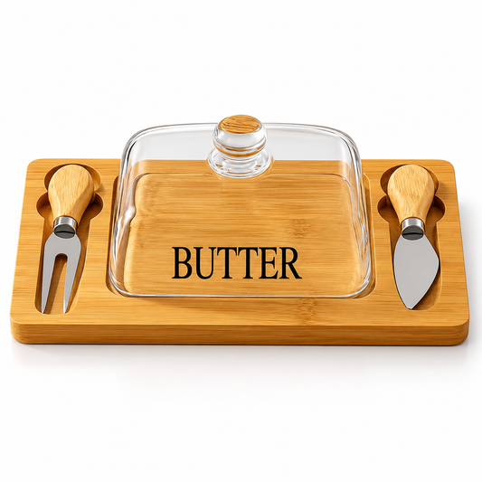 Elegant Glass Butter Keeper with Dual Knife Holders