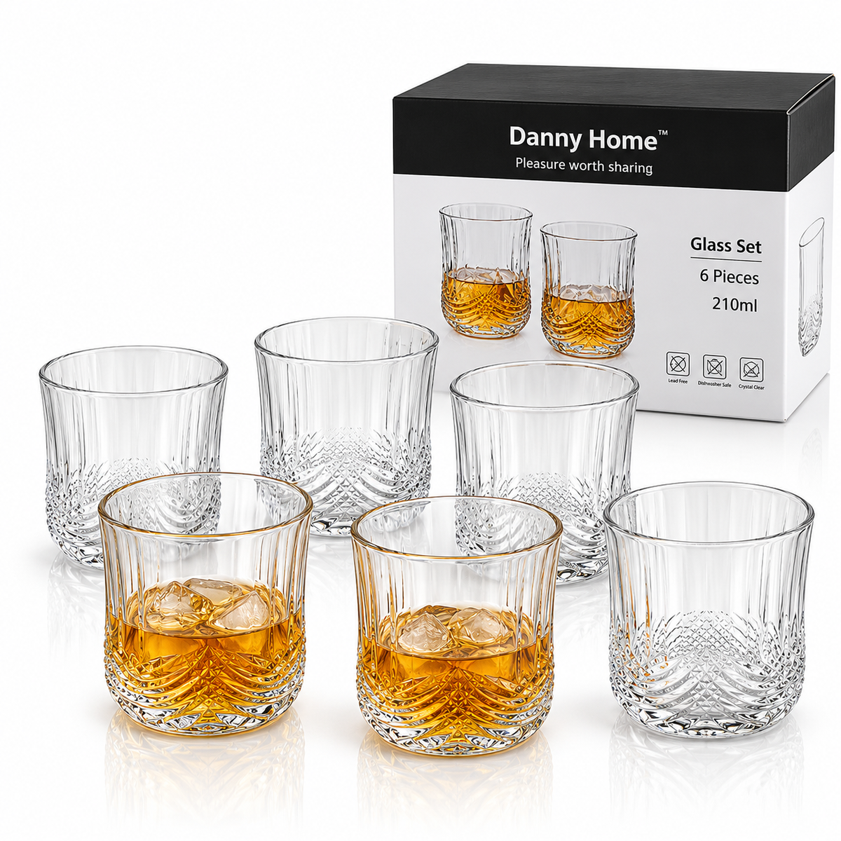 Danny Home Glass Tumbler Set – 210ml (6 Pcs)