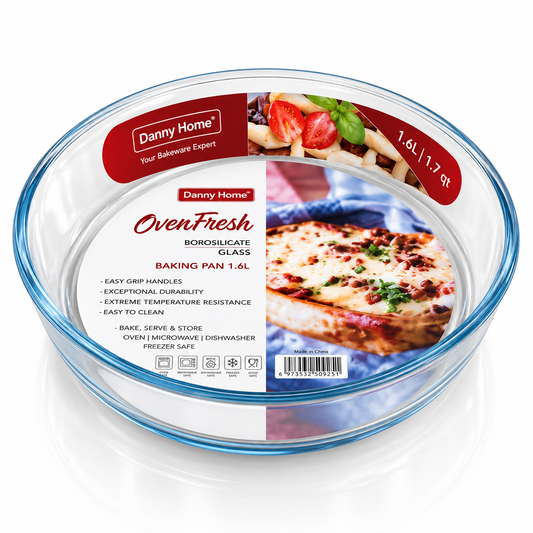 Danny Home Round Borosilicate Glass Baking Pan – 1.6L