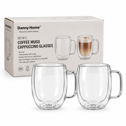 Danny Home Double Walled Glass Mug with Handle 200ml - 2Pcs Set