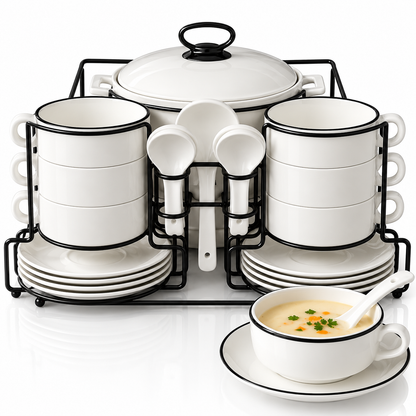 Brilliant Modern Classic Soup Set with Metal Stand – 16 Pcs
