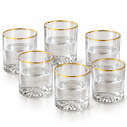 Luxe Gold Rim Crystal Base Glass Tumbler Set – 6 Pieces