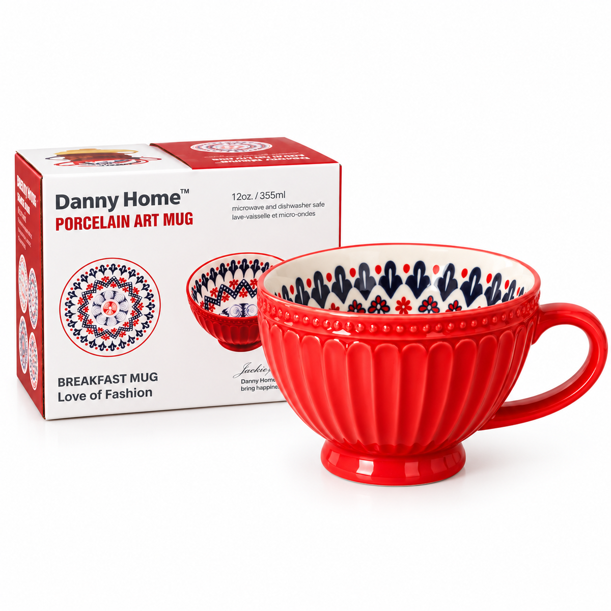 Danny Home 355ml Porcelain Art Mug – Red