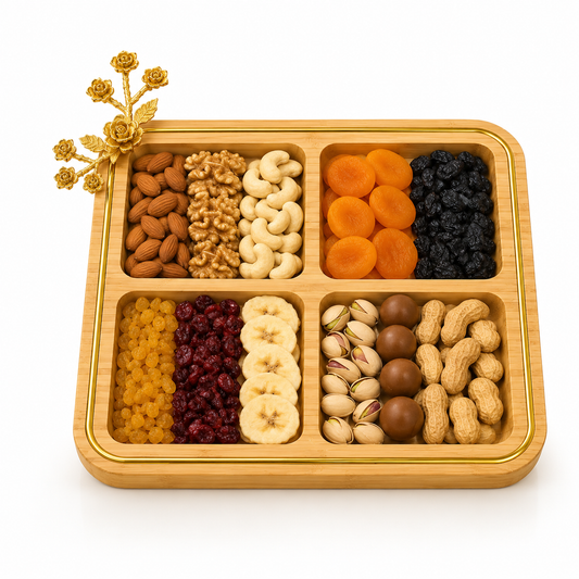 Square Bamboo Divided Tray with Golden Accent