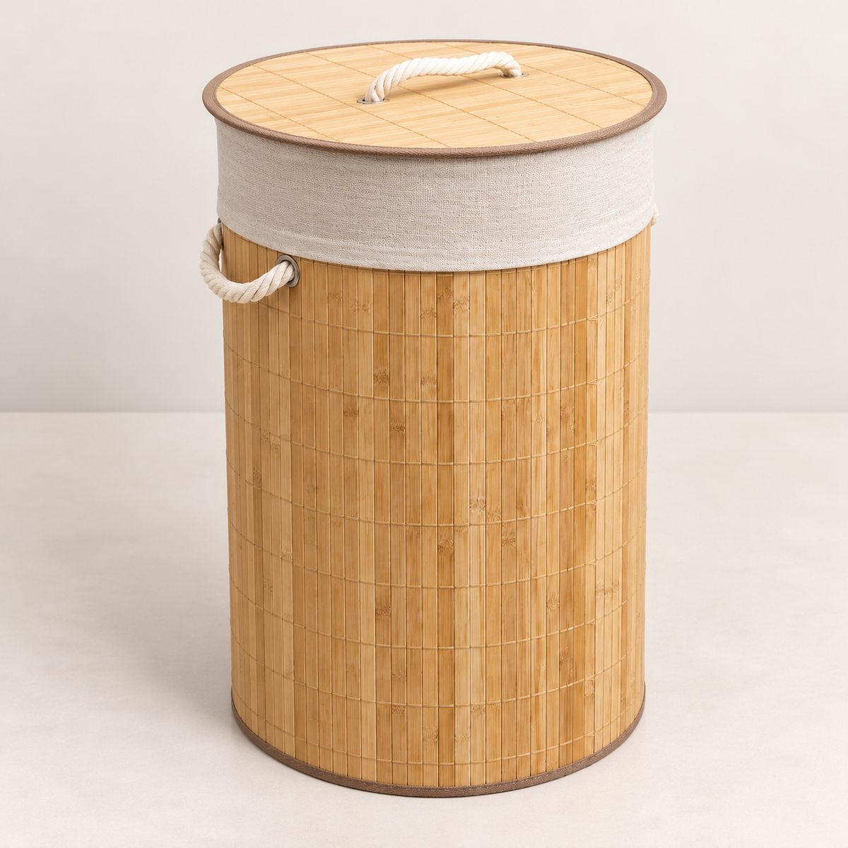 Bamboo Laundry Basket with Lid & Rope Handles – 40 × 50 cm