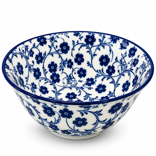 Danny Home Blue Flower 8-Inch Ceramic Salad Bowl