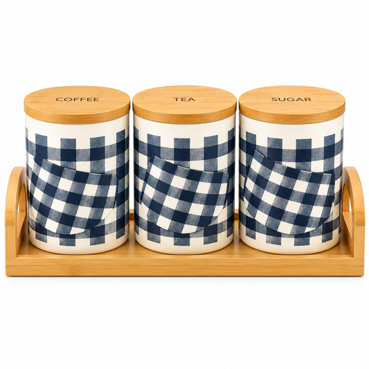 Classic Checkered Ceramic Jar Set