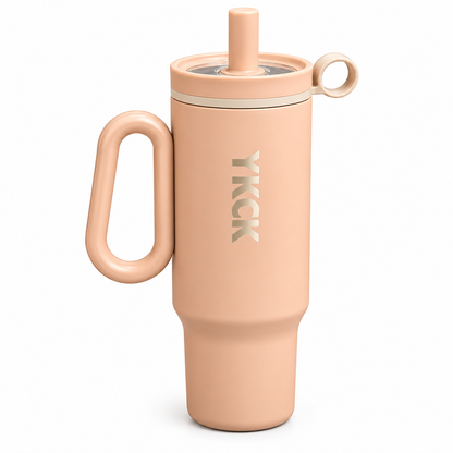 YKCK Vacuum Insulated Travel Tumbler with Handle & Straw – Beige | 40oz