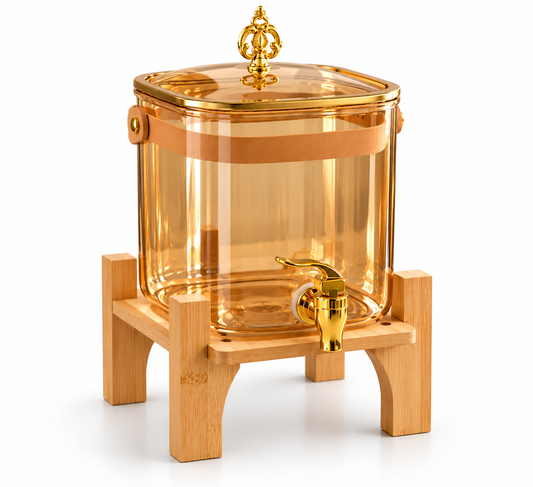 6.5L Glass Beverage Dispenser with Wooden Stand (Gold)