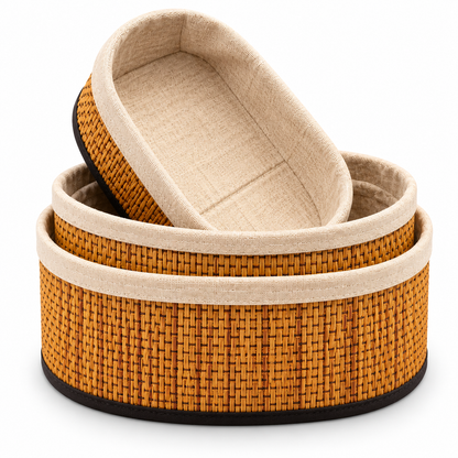 Premium Bamboo Storage Basket Set – 3 Pcs | Oval
