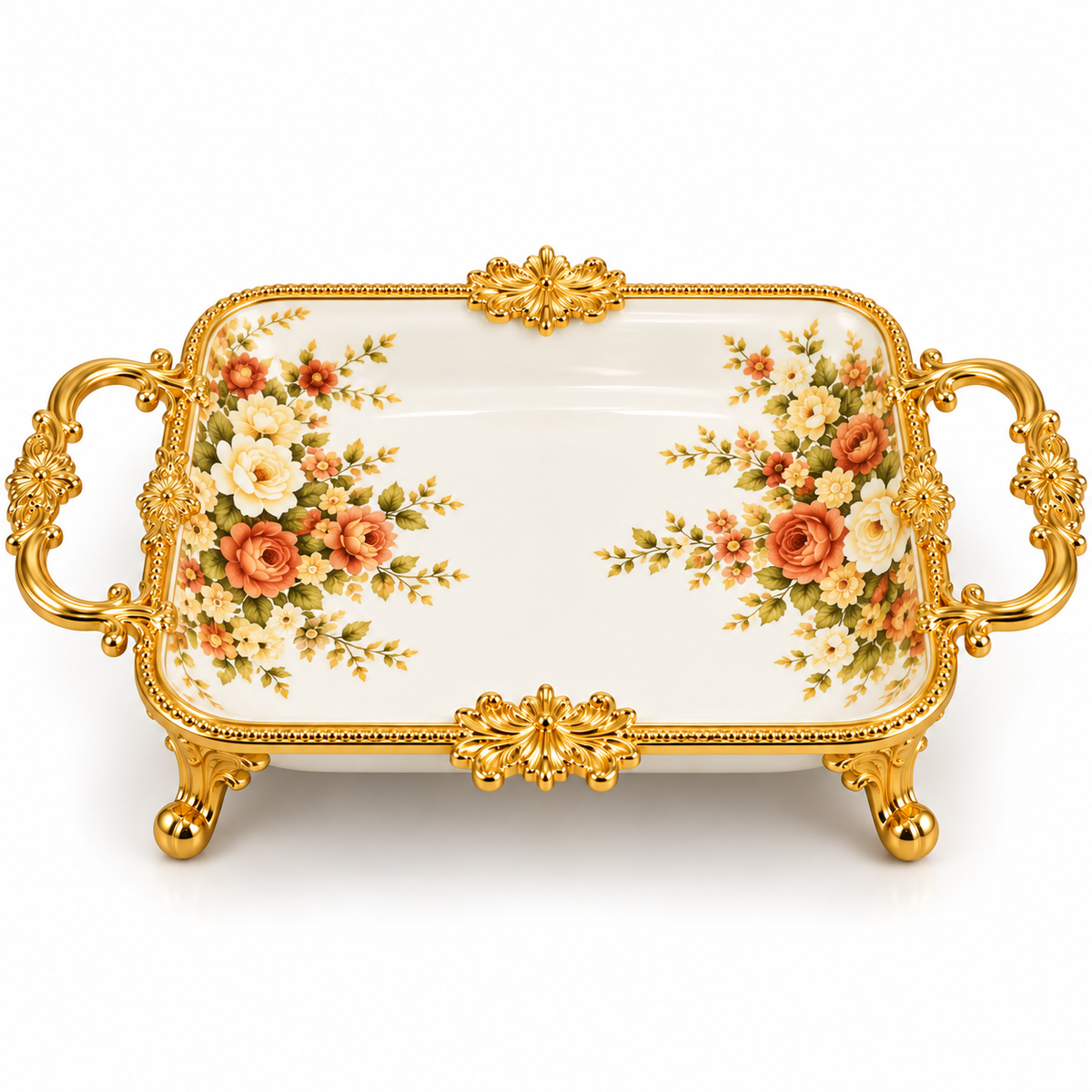 Brilliant Royal Blossom Gold Rectangular Serving Tray – 41x21x6cm