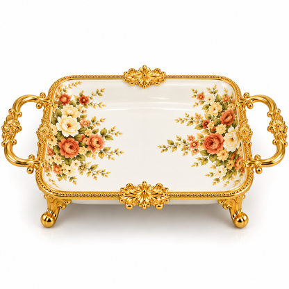 Brilliant Royal Blossom Gold Rectangular Serving Tray – 41x21x6cm