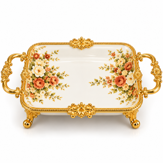 Brilliant Royal Blossom Gold Rectangular Serving Tray – 41x21x6cm