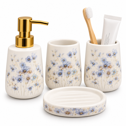 Brilliant Luxury Blue Flower Bathroom Accessory Set