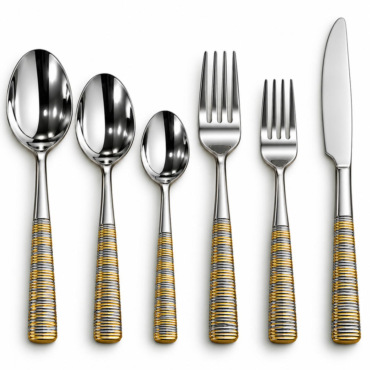 Royal Ribbed Gold 36-Piece Stainless Steel Cutlery Set