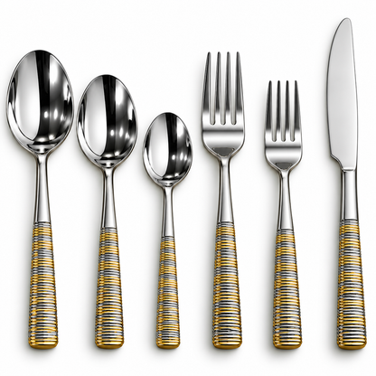 Royal Ribbed Gold 36-Piece Stainless Steel Cutlery Set
