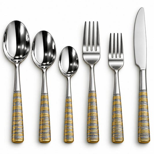 Royal Ribbed Gold 36-Piece Stainless Steel Cutlery Set