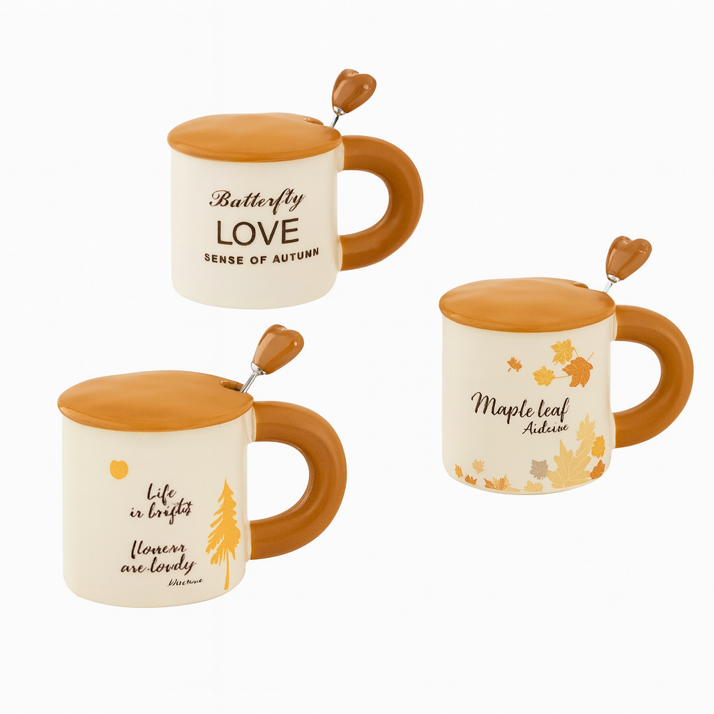 Autumn Bliss Ceramic Coffee Mug with Spoon