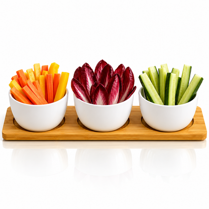 Danny Home Ceramic Bowl & Bamboo Tray Set – 4 Pcs (5.6")