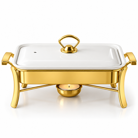 Brilliant Golden Rectangular Chafing Dish with Candle Stand