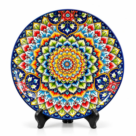 Turkish Retro Ceramic Dinner Plate – 10 Inch (Multicolor Floral Mandala Design)