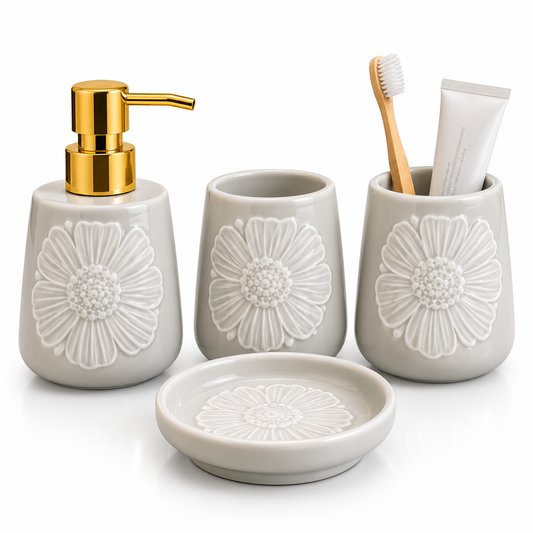 Brilliant Luxury Flower Gray Bathroom Accessory Set