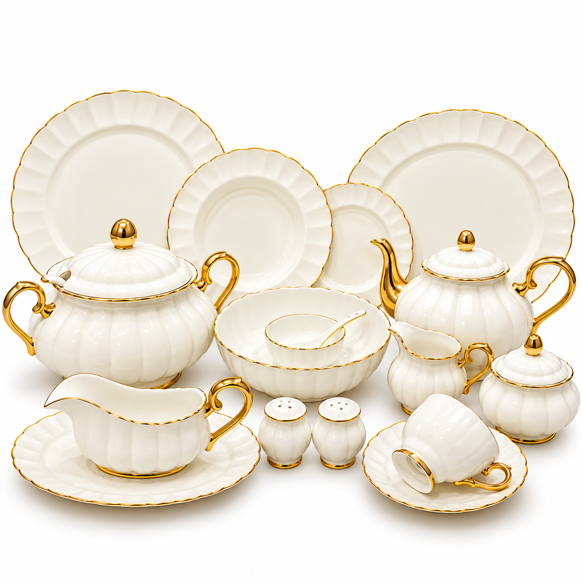 Royal Albert 75 Pcs Dinner Set – Premium White & Gold Bone China Collection