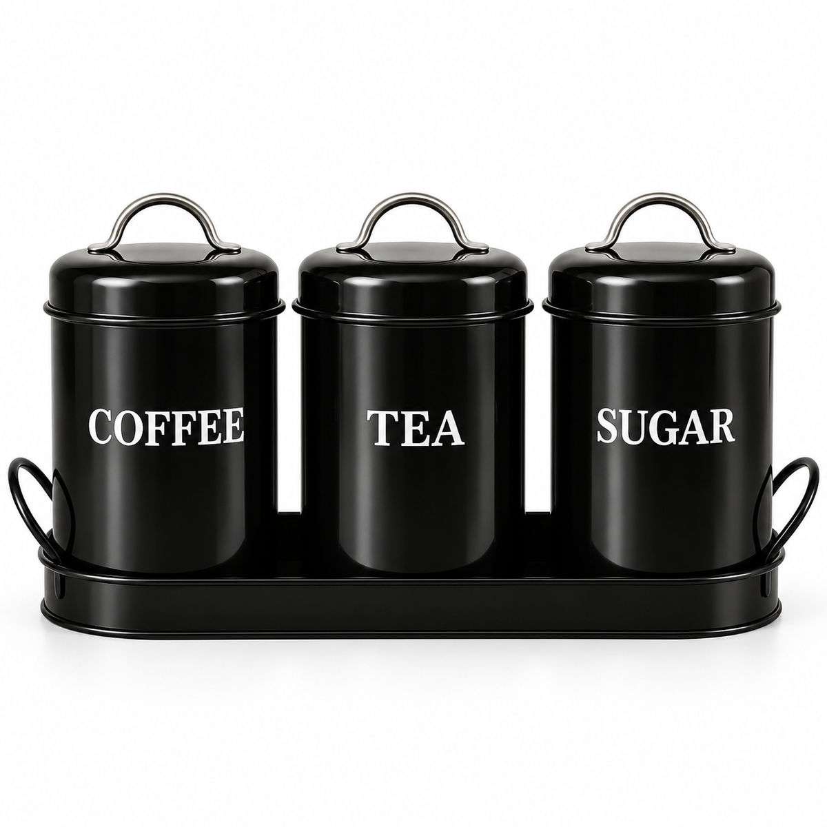 Vintage Retro Metal Jar Set With Tray