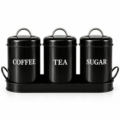 Vintage Retro Metal Jar Set With Tray