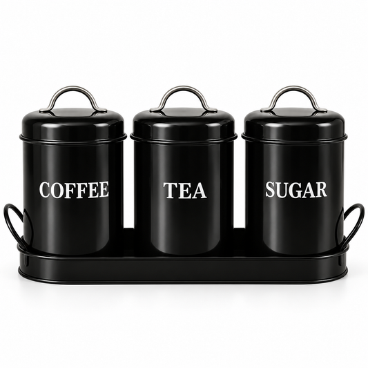 Vintage Retro Metal Jar Set With Tray