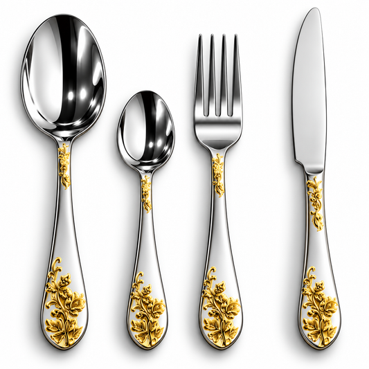 Royal Gold Floral 24-Piece Stainless Steel Cutlery Set