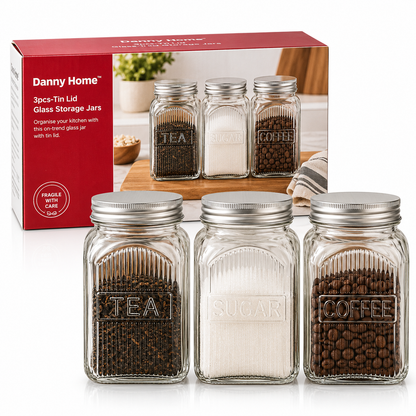 Danny Home Glass Jars With Metal Lids Set 3Pcs 1000ml