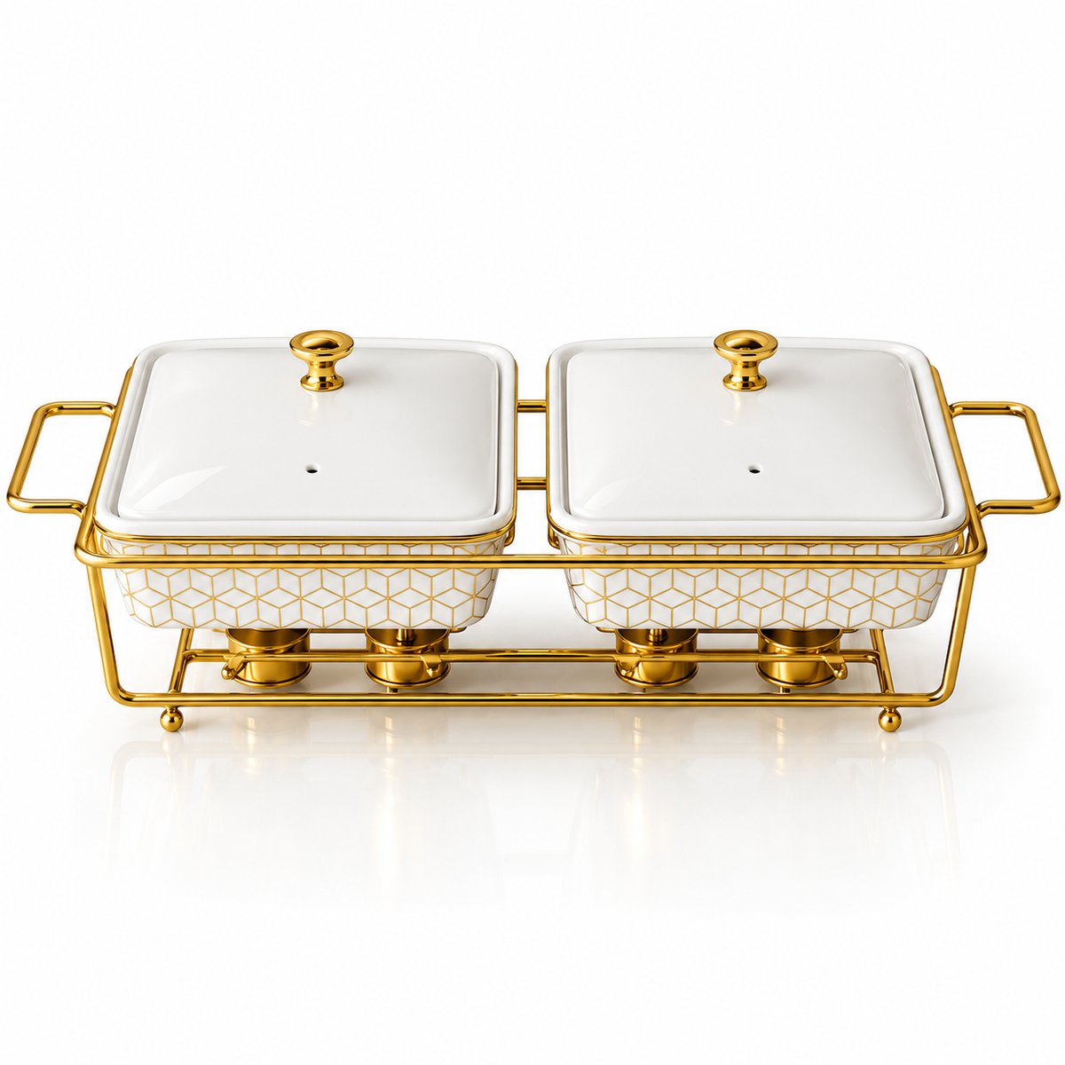 Brilliant Royal Duo 13" Twin Rectangular Ceramic Casserole Set with Metal Stand