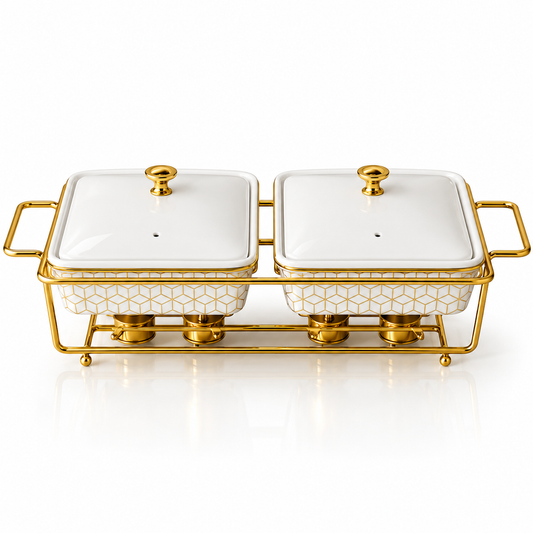Brilliant Royal Duo 13" Twin Rectangular Ceramic Casserole Set with Metal Stand