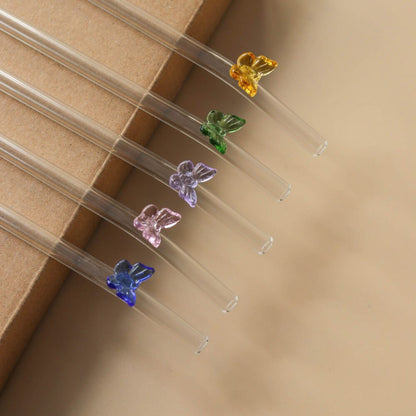 Butterfly/Stars Glass Straws - 4Pcs